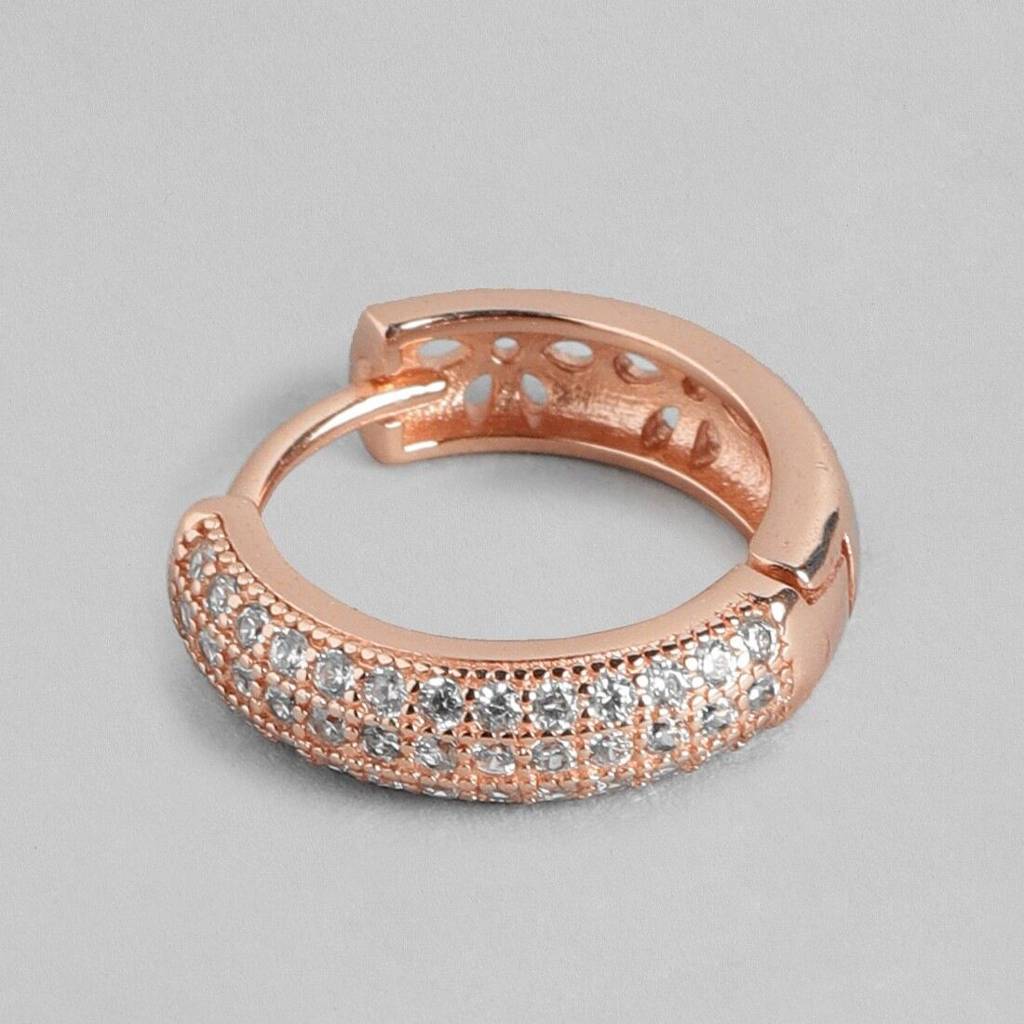 Petals Of Embrace Floral Rose Gold Huggie 925 Silver Earrings : EAR-20056