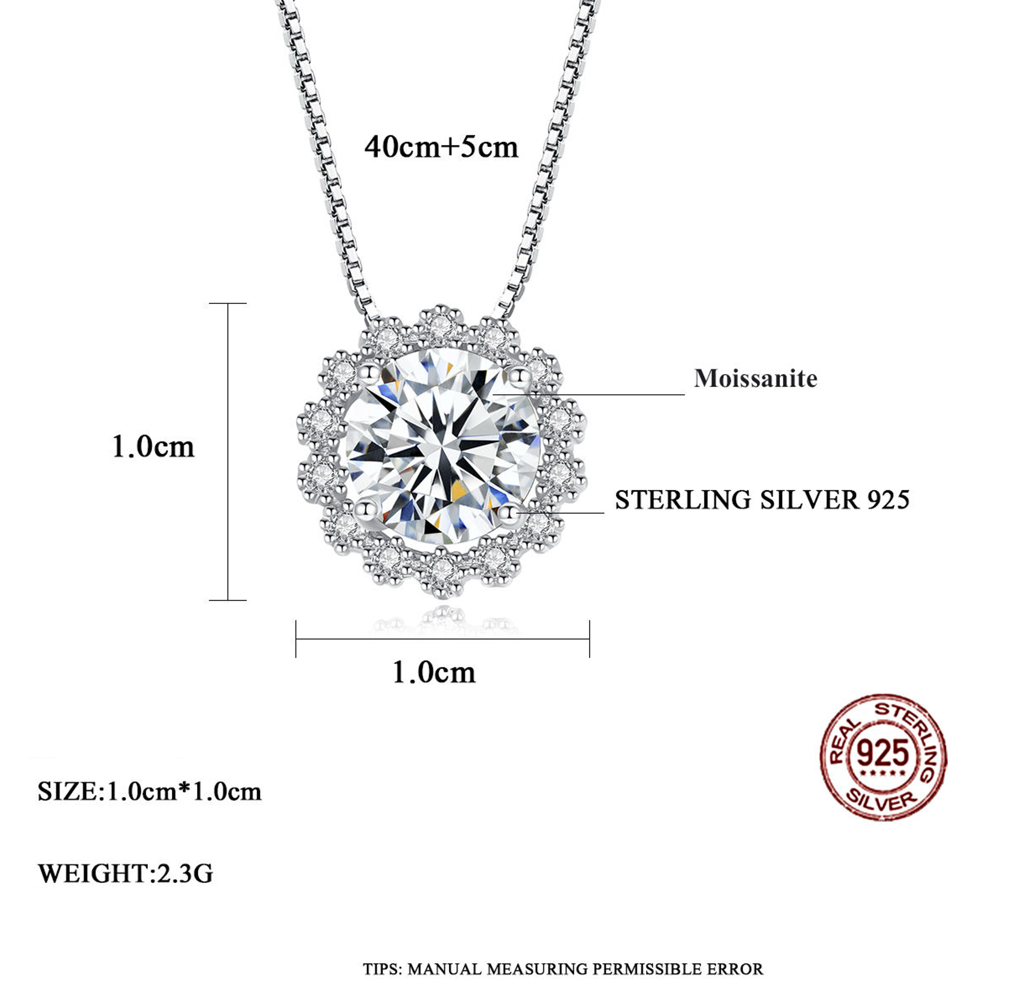 1 Ct Moissanite Halo Pendant Necklace; Sterling Silver 925; D Vvs1 : MSN-005