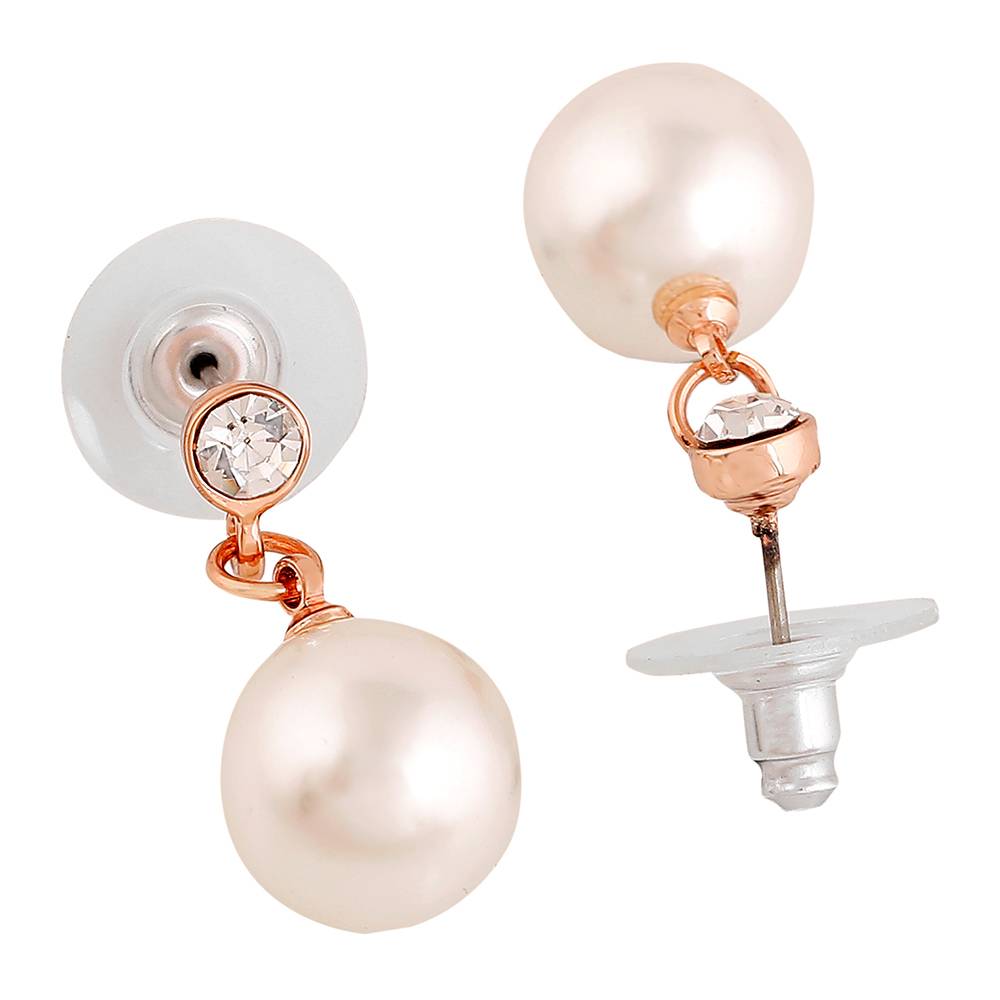 Estele Rose Gold Plated Circular Stud Earrings With White Pearl For Girls And Women