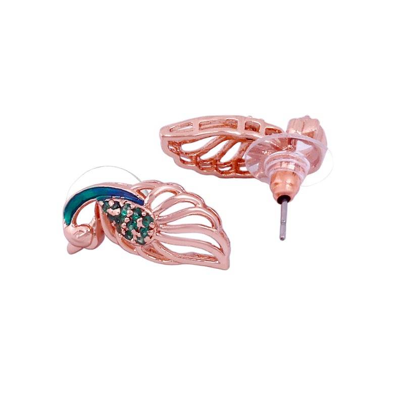 Premium Rose Gold Plated Green Beaded & Cz Peacock Pendant Set|Occasion Wear : AD-926-RGGNPDER