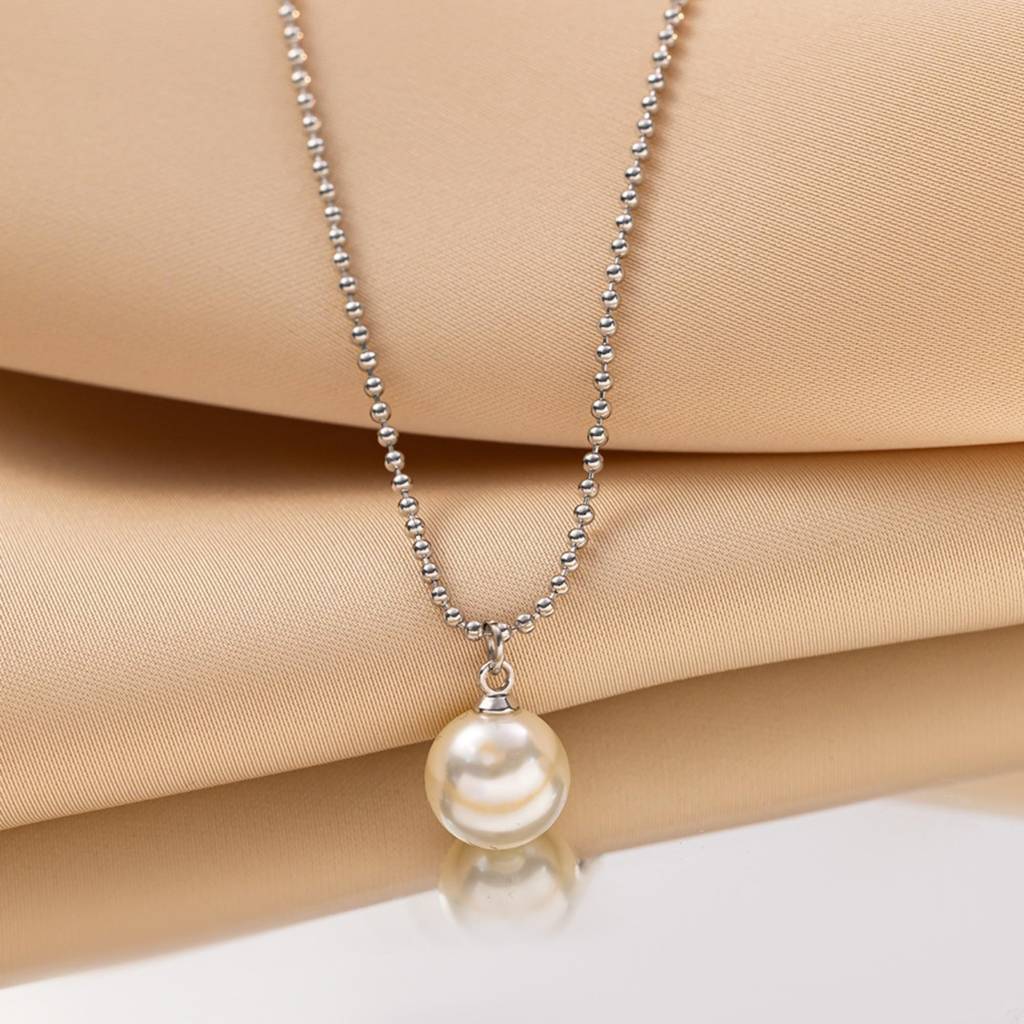 Single Pearl Bead Chain Necklace : NC_SS_SglPrl_Slv