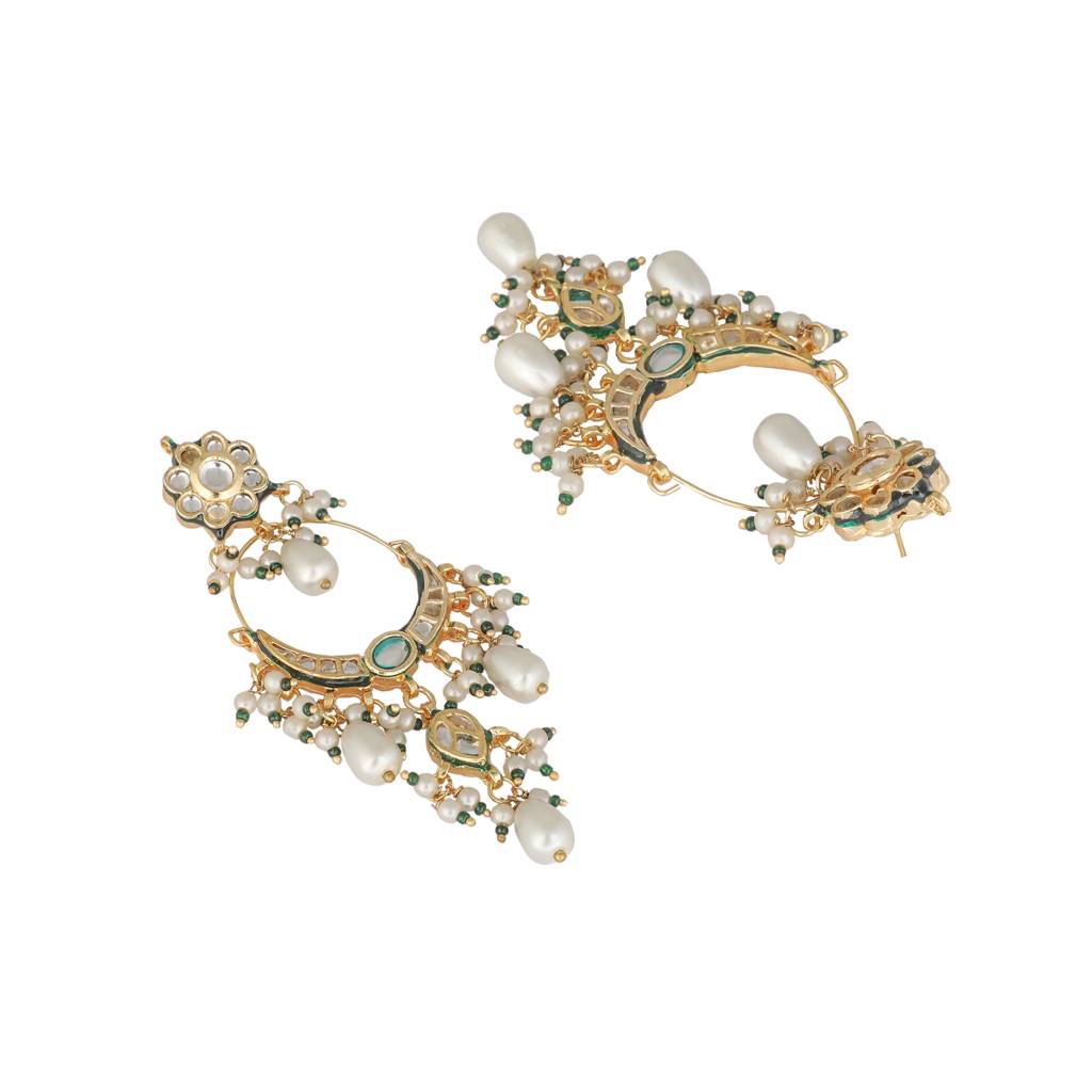 22K Gold Plated Crescent Kundan Drop Stone Chandbali Earrings : YI24A0429E