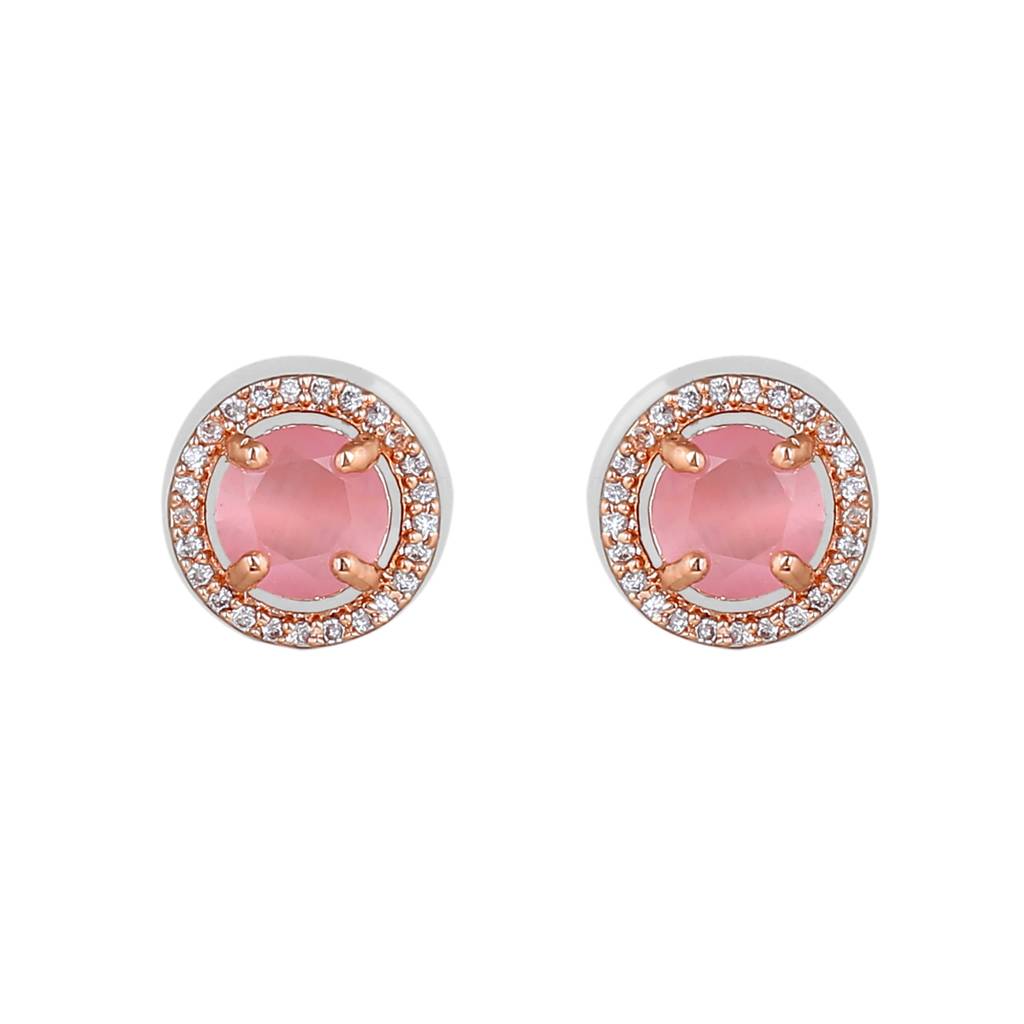 Estele Rosegold Plated Cz Circular Designer Pendant Set With Mint Pink Stones For Women : AD-755-RGMPPDER