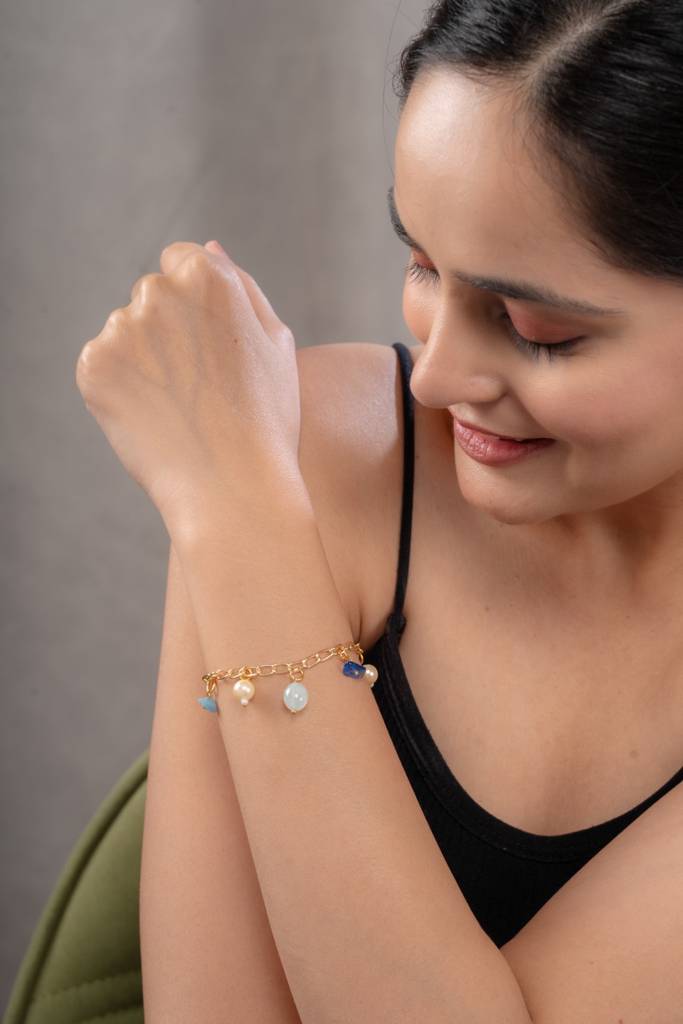 Anti-Tarnish 22Kt Gold-Plated  Blue Whisper Bracelet : BR07001