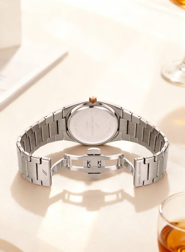 Daniel Hechter Hoche Collection Classic Analog Watch For Men – Textured Dial,Crystal Indices With Fluted Bezel, D : DHM1027-44