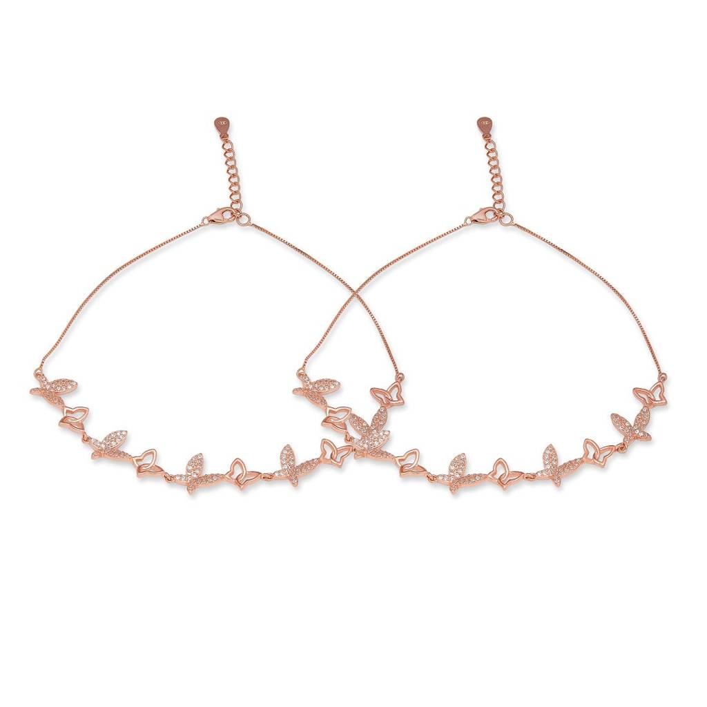 Butterfly Rose Gold Plated Embraced 925 Sterling Silver Anklet : ANK-60375-PAIR-RG