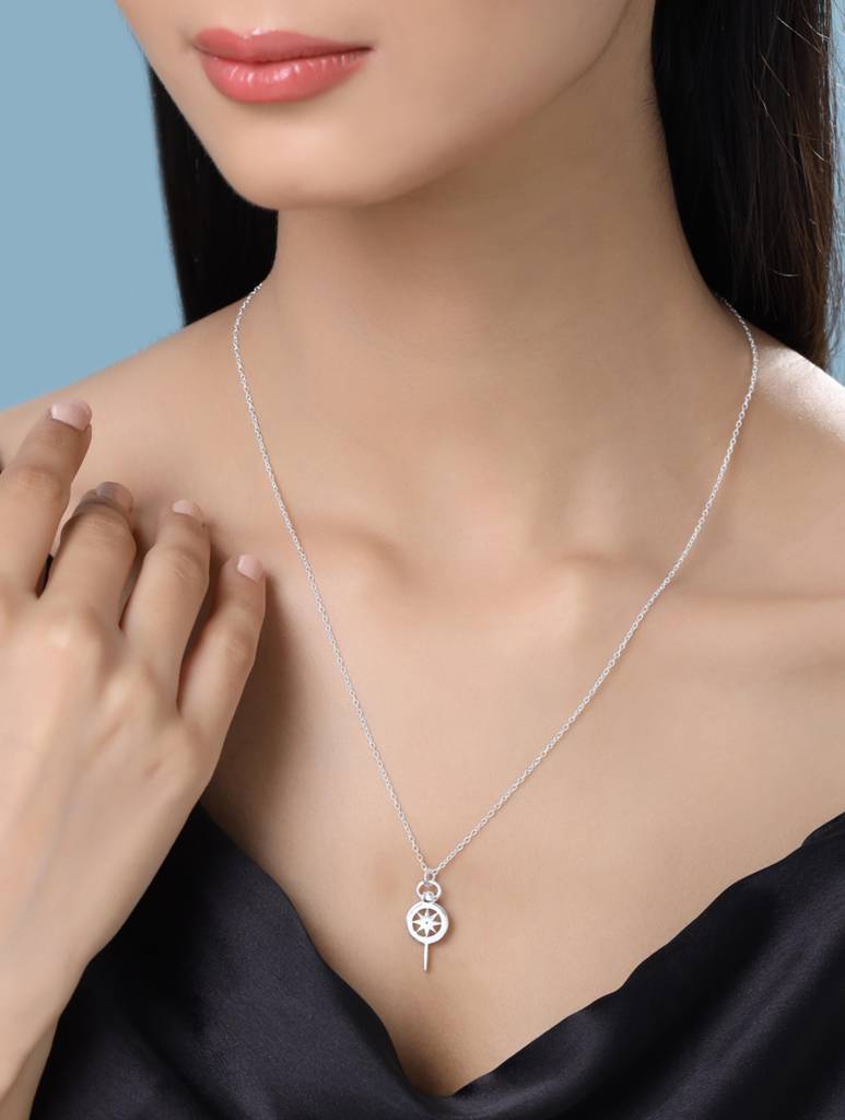 Kicky And Perky 925 Sterling Silver Adventure Compass Charm Pendant With Chain For Women : SILGLMCP008