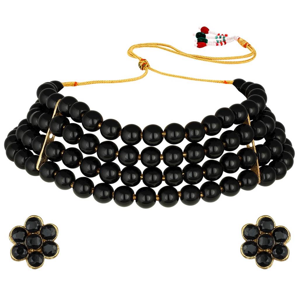 Peora Gold Plated Pearl Beaded Choker Necklace With Stud Earrings For Women Traditional Stylish Jewellery Set (B : PF26N1402BL