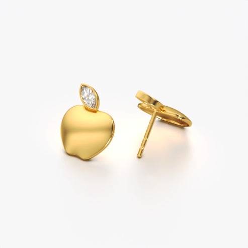 18K Gold Vermeil Cute Apple Stud Earrings For Women | Valentine Gift Jewellery : KES0043-Gold