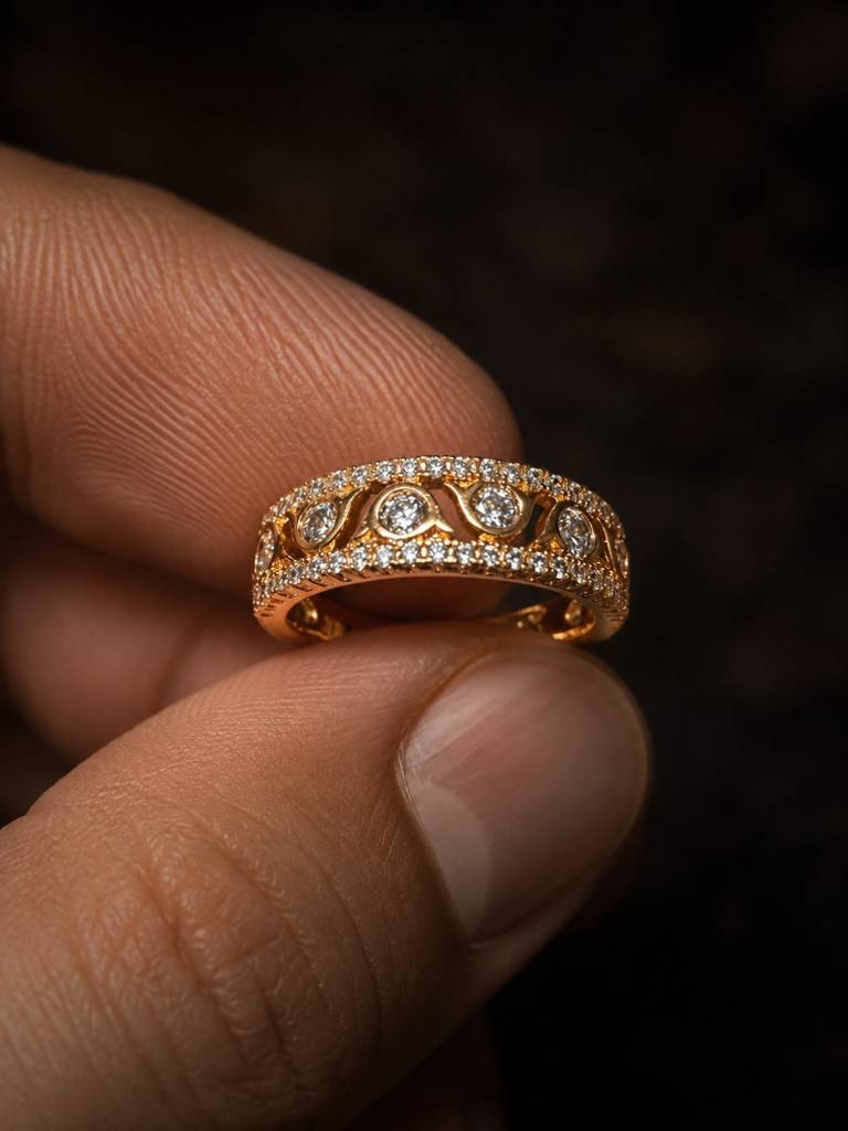 Designer Zig Zag Statement Ring – 18K Rose Gold Cz Stackable Ring : S925R942DZSR