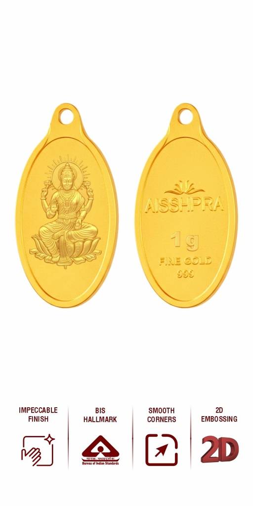 24 Kt 2 Gram Gold Coin Pendant Lakshmi Ji - 999 Purity : AGJ-Gld-Coin-999-LAX-01