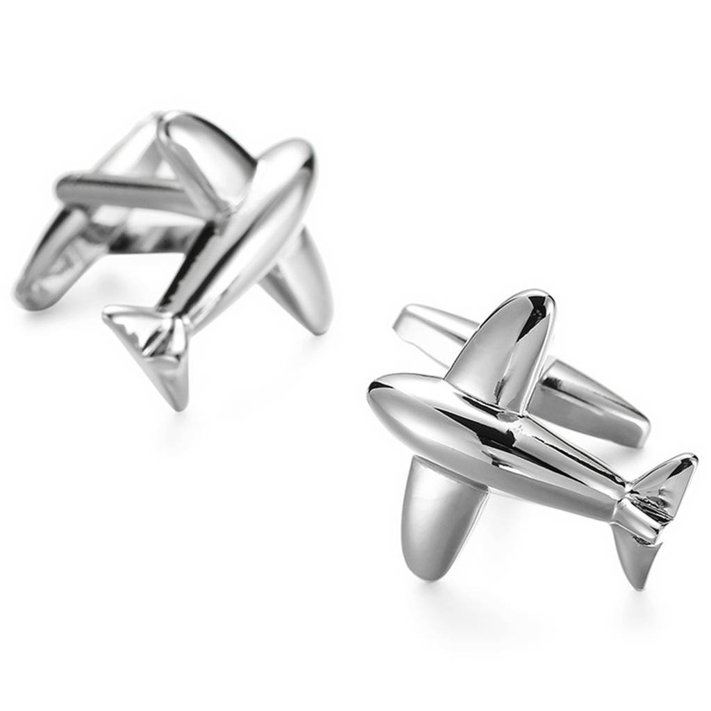 Silver Plated Airplane Plane Jet Pilot Pair Cufflinks For Men Boys Buisness Gift : PX9CL15