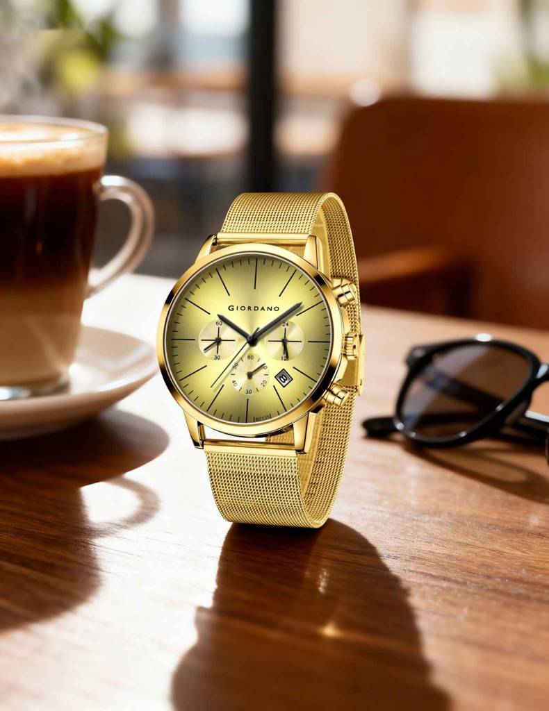 Giordano Formal Chronograph Watch For Men With Round Dial, Mesh Metal Strap, And Date Display : GZ-50183-33