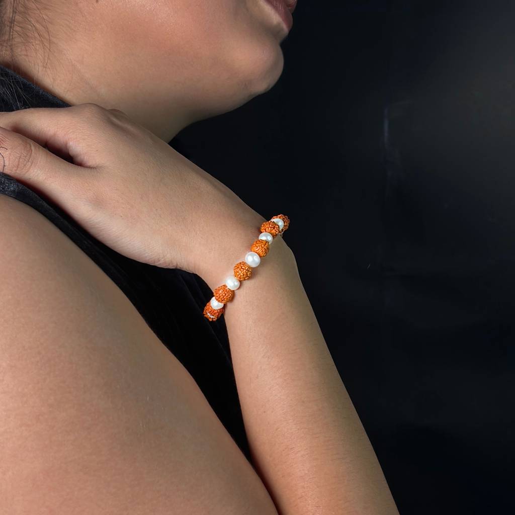 Natural Rudraksha And Pearl Bracelet : IS-BR-ST-1153