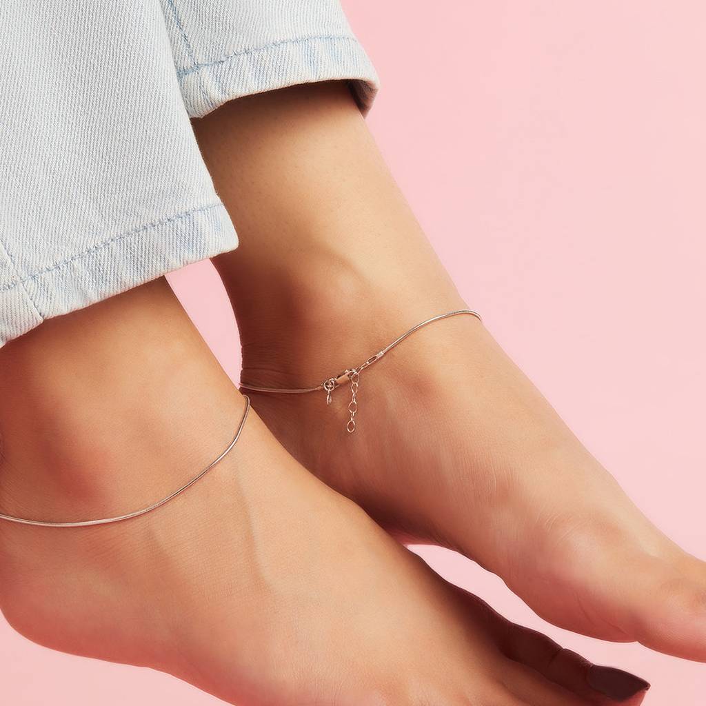 Rope 925 Sterling Silver Chain Anklet : ANK-60100-PAIR