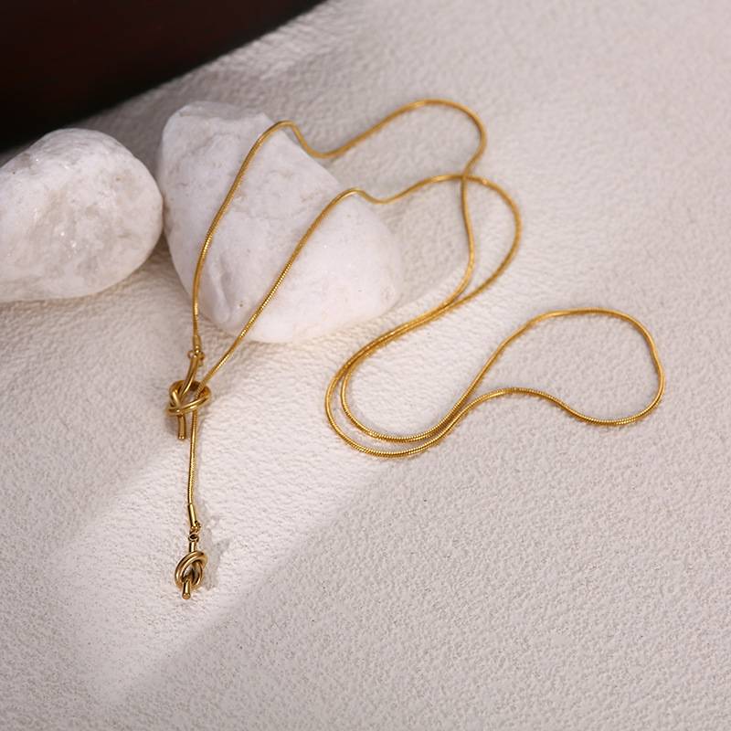 18K Plated Long Tassel Knot Necklace : ATO0624NK006G