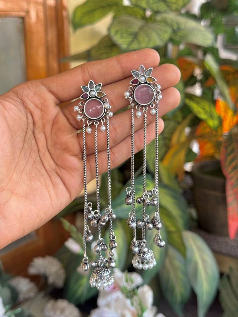 Oxidised Silver Kashmiri Chain Drop Earrings : NA_ST_ER_262_3