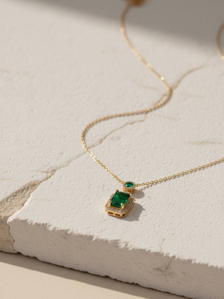 Emerald Moissanite Pendant Chain | 18K Gold Plated, Anti-Tarnish Jewelry : ATC643GMSPC