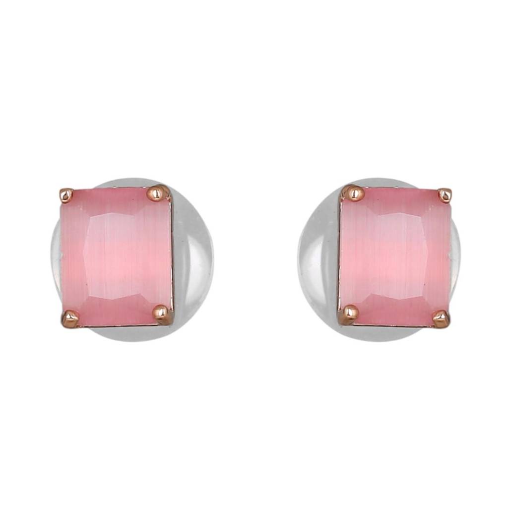 Estele Rose Gold Plated Cz Square Designer Pendant Set With Mint Pink Stones For Women