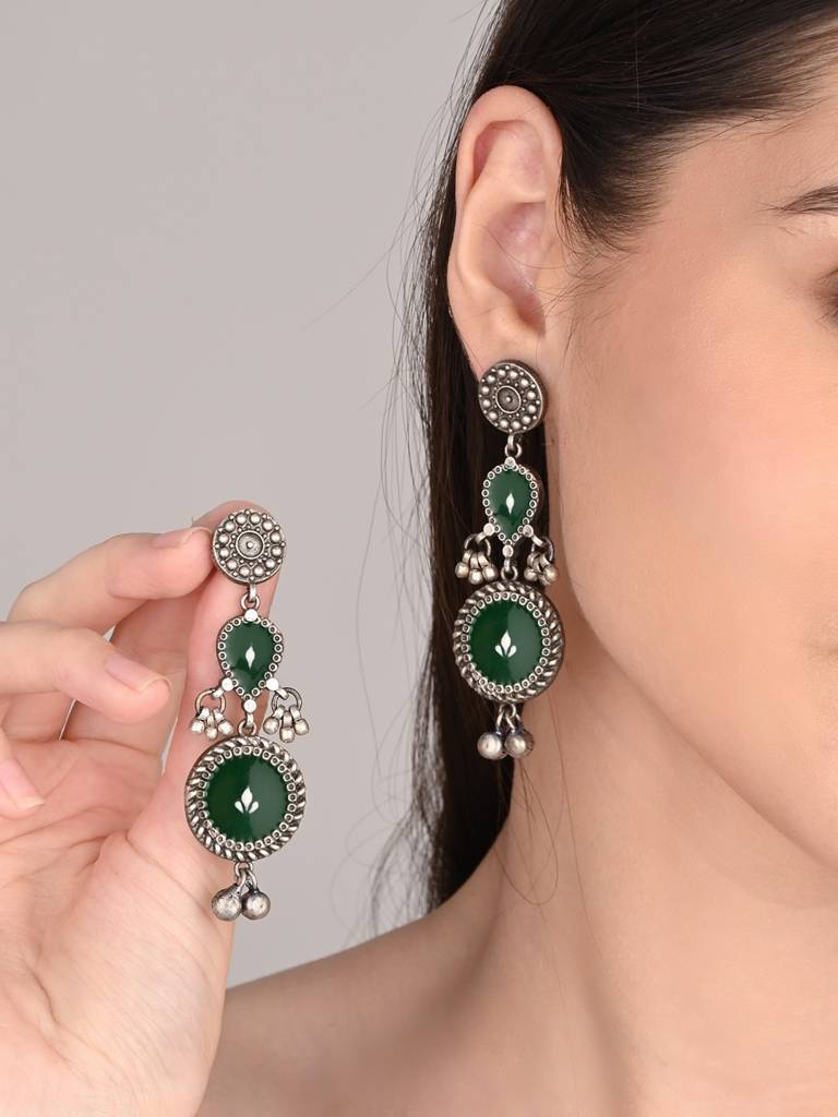 Hand-Painted Circular Drop Earrings : S24DJER320GRN