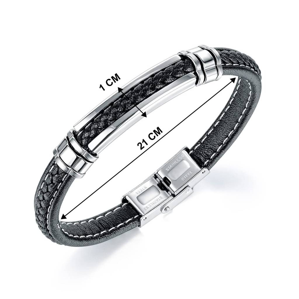 Silver Plated Leather Bracelet Stylish Design Fashion Jewellery For Men & Boys : PX9LB47