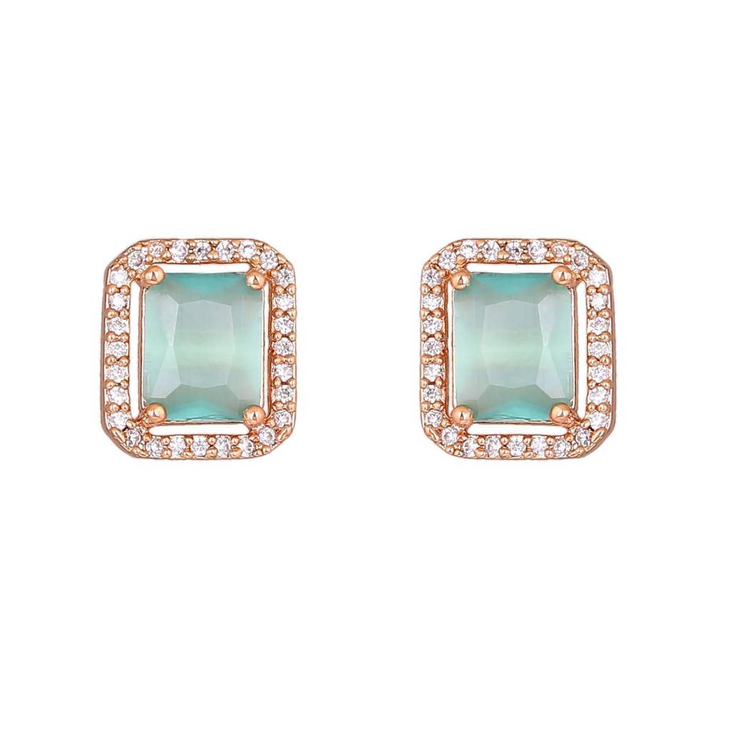 Estele Rose Gold Plated Cz Graceful Mangalsutra Necklace Set With Mint Green Stone For Women