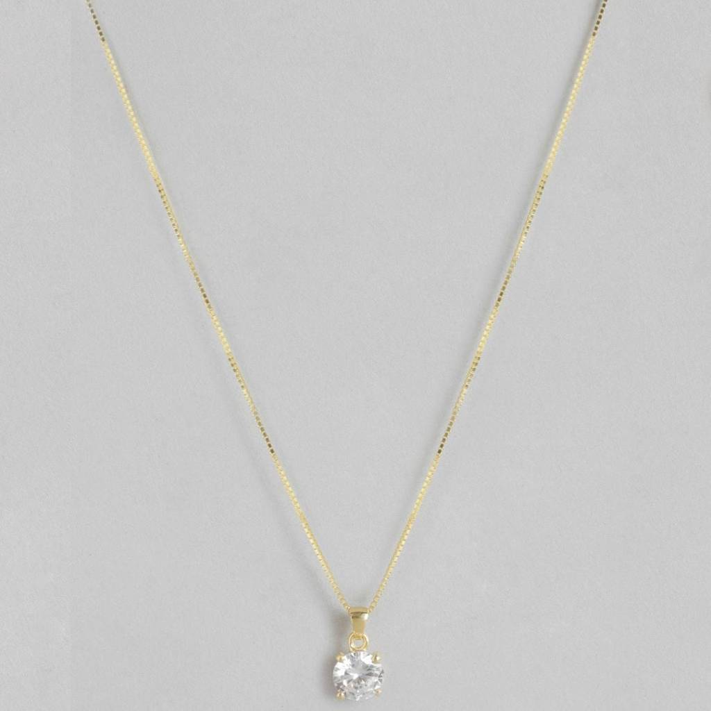 Solitaire Box Chain Gold Plated 925 Sterling Silver Pendant With Chain : PEN-30034