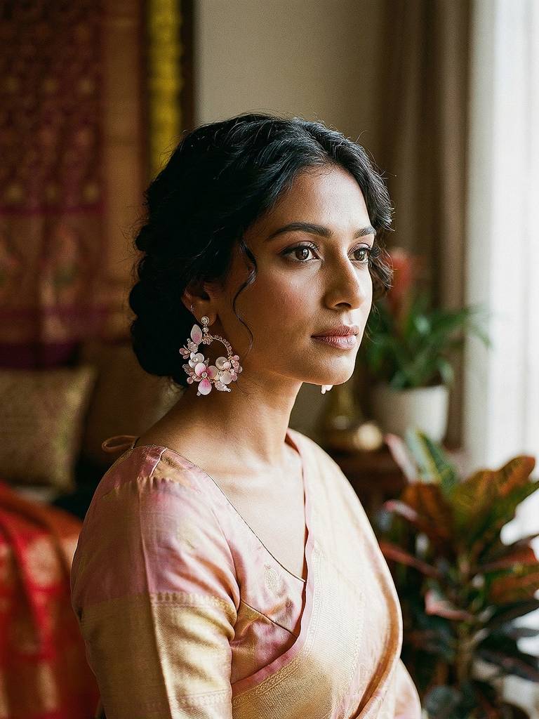 Pink Enamelled Floral Designer Luxe Earrings : SJER2944