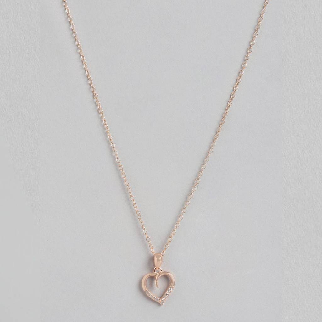 Rosy Devotion Cz-Heart 925 Sterling Silver Pendant With Chain : PEN-30107_C-RG
