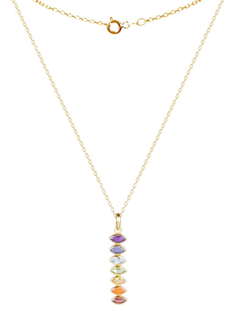 925 Sterling Silver Gold Plated Chakra Pendant With Chain For Women | Gemstone Pendant | Handmade Jewelry | Elegan : FU-037G-C
