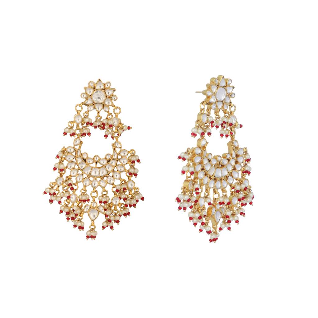 22K Gold Plated Pearl Empress Chandbali Earrings : YI24A0473E