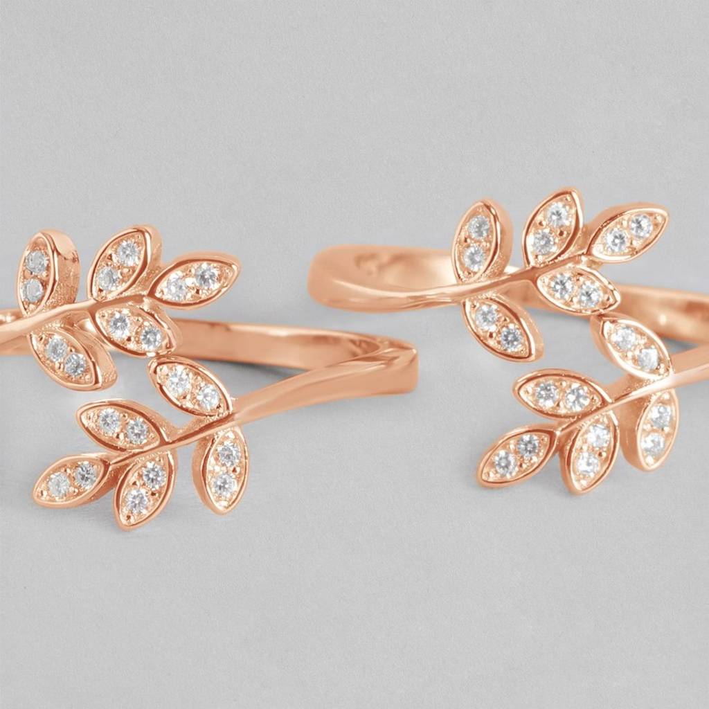 Leafy Cz Rose Gold Plated 925 Sterling Silver Toe Ring : TOE-10050-RG