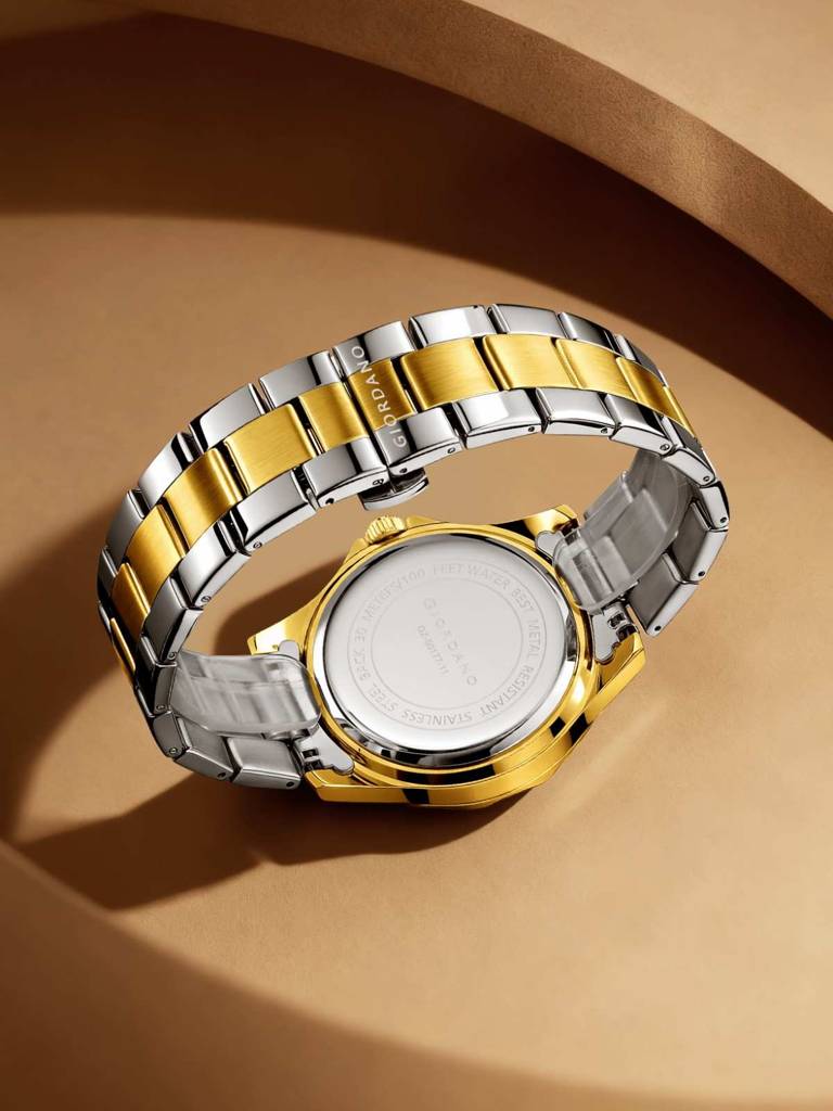 Giordano Two-Tone Analog Watch For Men - Crystal Hour Markers, Textured Bezel Design, Day & Date Display, Stainl : GZ-50177-11