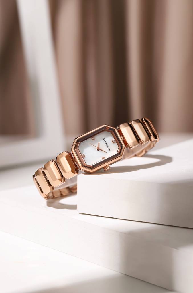 Giordano Stylish Analog Watch For Women With Octagonal Dial, Crystal Hour Markers And Bracelet Style Strap : GZ-60103-22