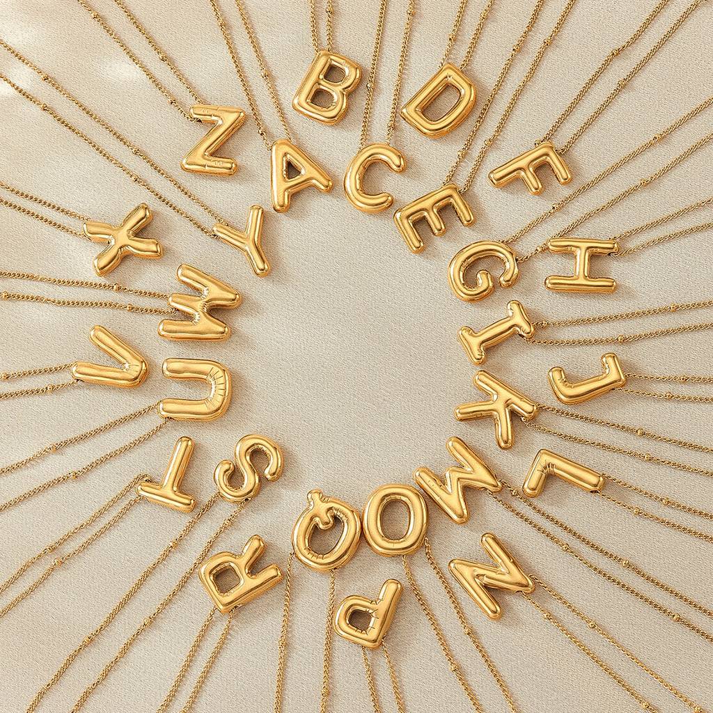 18K Gold Plated Waterproof Antitarnish Balloon Design Initial Letter Pendant Necklace : AMG0624PN3178GA