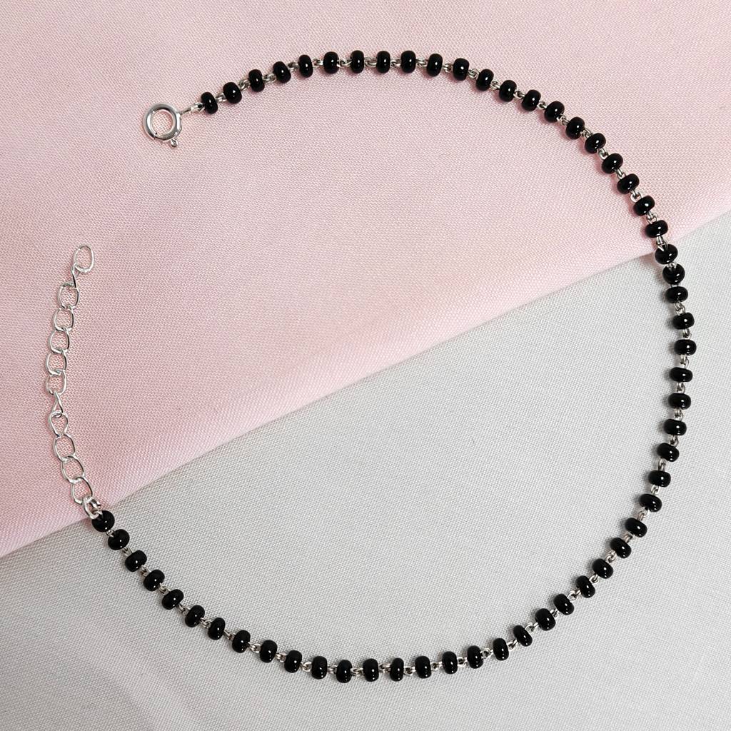 925 Silver Black Beaded Nazaria Anklet | Single Piece : IS-AK-PL-1033