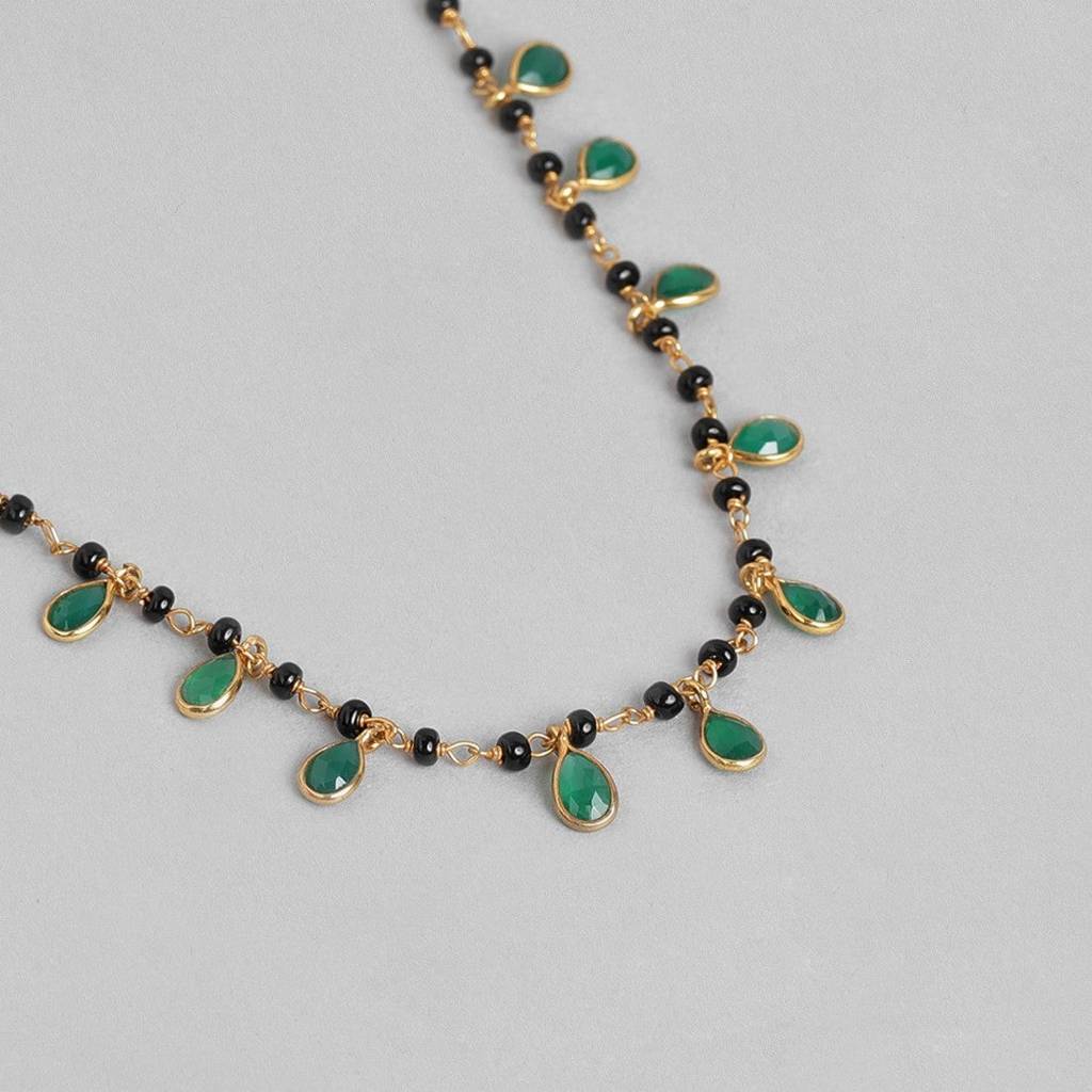 Green Drop Cz With Beaded Chain 925 Sterling Silver Mangalsutra : MGS-10019