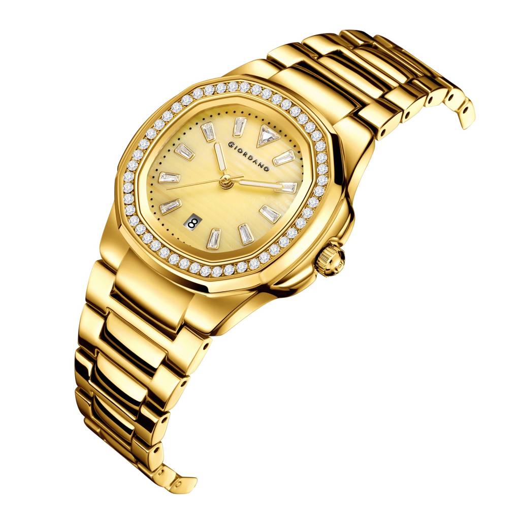 Giordano Luxury Watch For Women With Crystal Indices,Textured Dial, Stainless Steel Strap And Date Display : GZ-60116-33