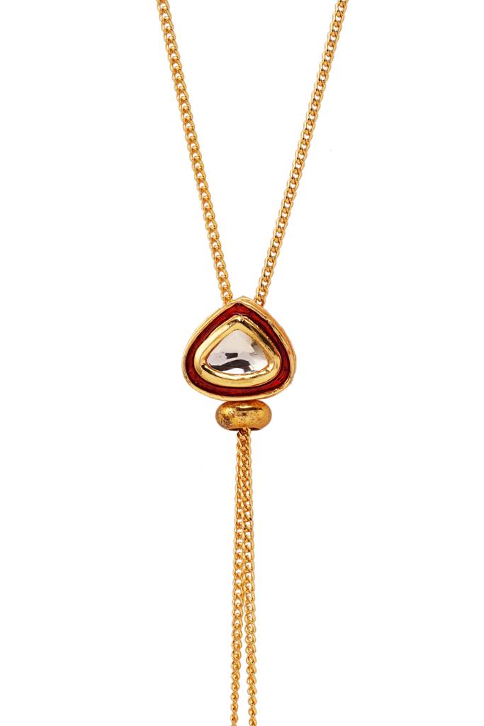 22Kt Gold-Plated Red Enameled Kundan Lariat : LN10005