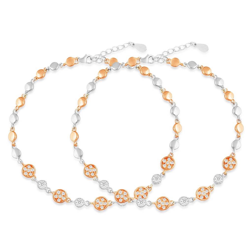 When Silver Met Rose Dual Plated Anklet : ANK-60434-PAIR-RRG