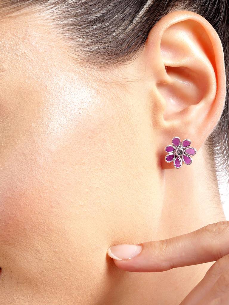 92.5 Silver Red Hydro Flower Stud Earrings : 92.5 Silver Red Hydro Flower Stud Earrings : 92.5 Silver Red Hydro Flower S