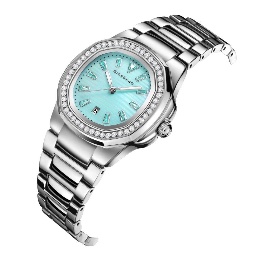 Giordano Luxury Watch For Women With Crystal Indices,Textured Dial, Stainless Steel Strap And Date Display : GZ-60116-11