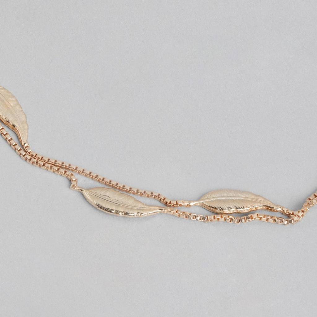 Leafy Foliage Rose Gold-Plated 925 Sterling Silver Bracelet : BR-80289-RG