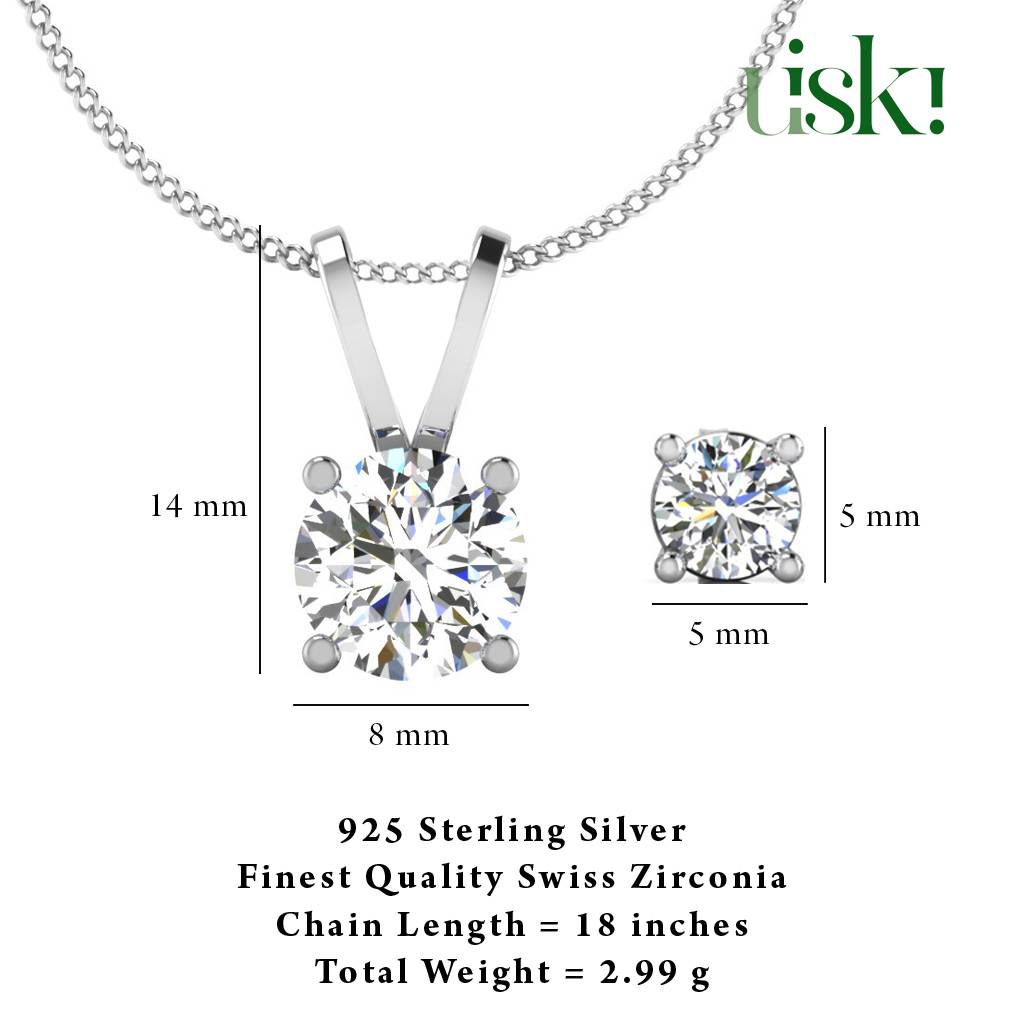 Iski Uski 925 Sterling Silver Sheena Solitaire Pendant Set