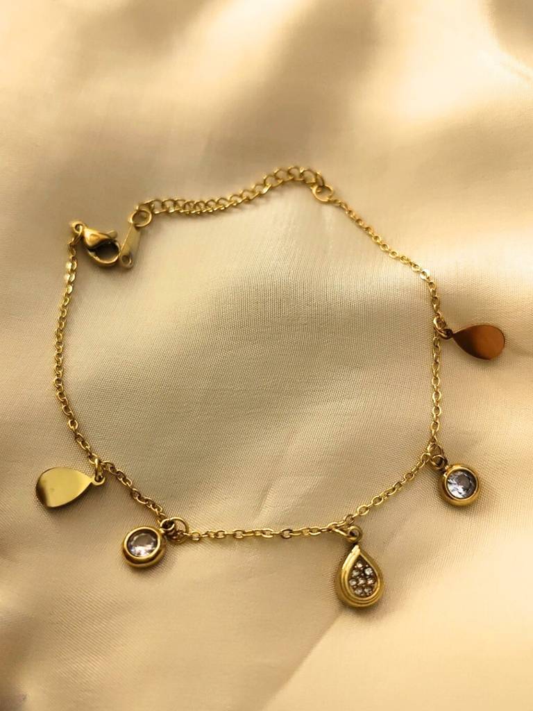 18K Gold Teardrop Charms Bracelet With Cz Stones | Lightweight & Elegant : ATCB550TCB