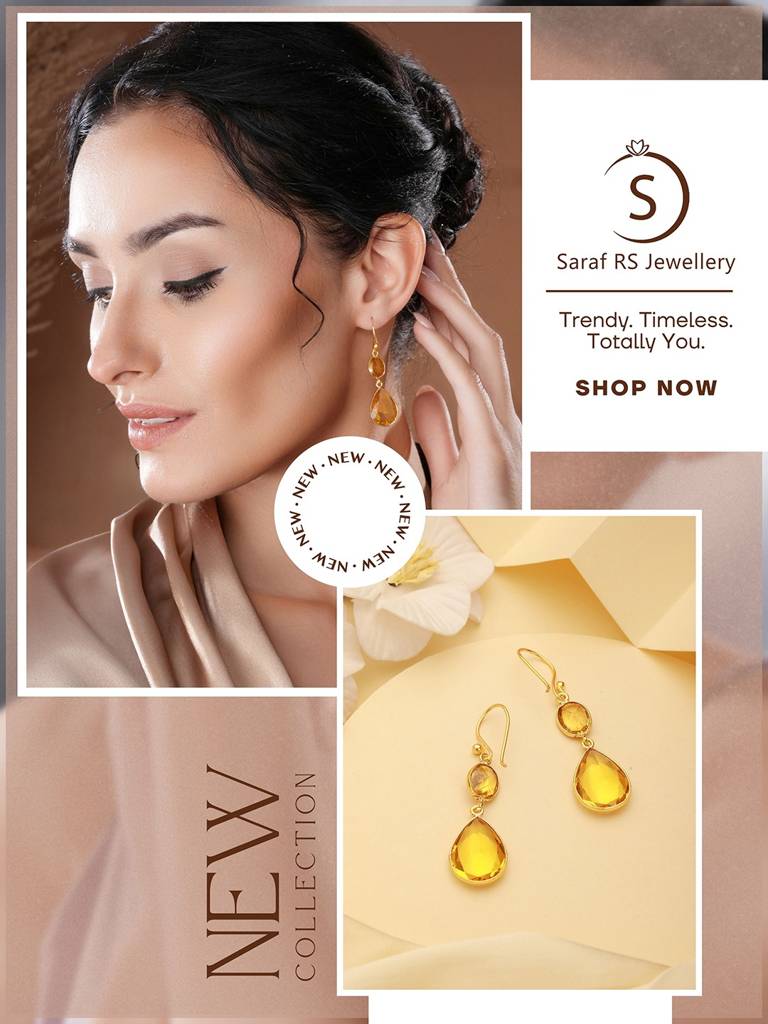 Gold-Plated American Diamond Studded Teardrop Shaped Drop Earrings : STER8199