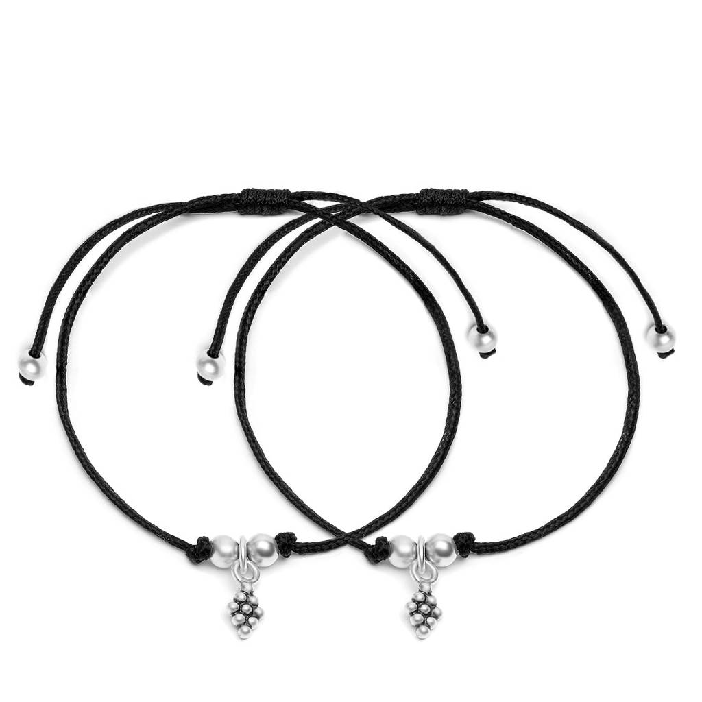 Minimal Rhodium Plated 925 Sterling Silver Thread Anklet : ANK-60115-PAIR