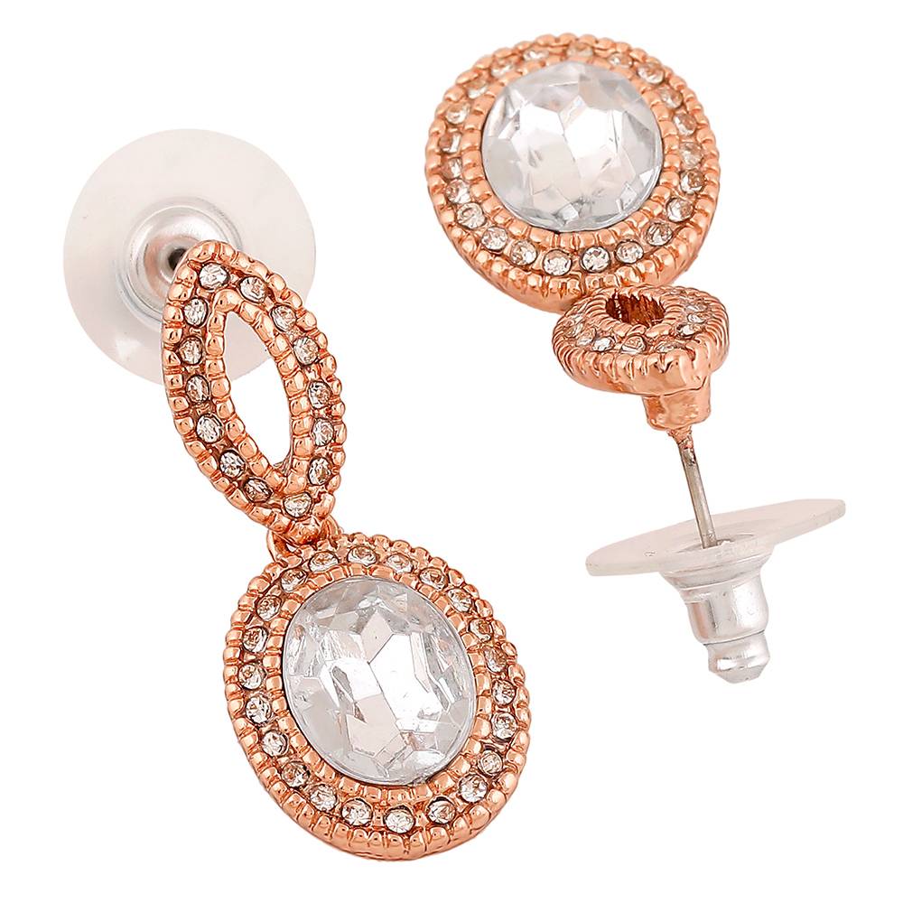 Estele Rose Gold Plated Sparkling Drop Earrings With White Crystals For Girls And Women