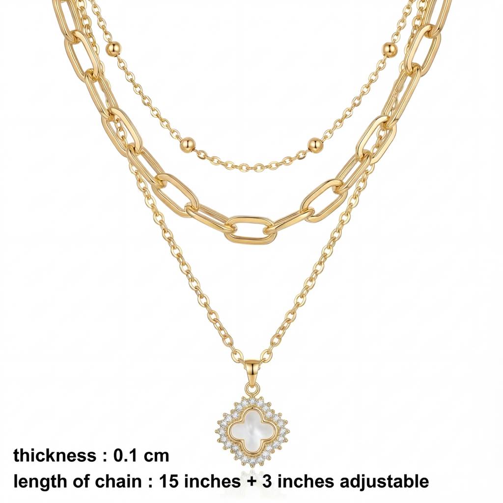 Korean Gold Clover Layered Charm Necklace : YUFSNL253