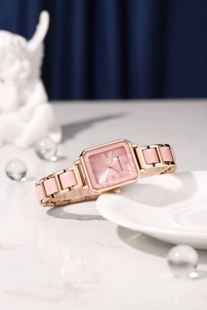 Giordano Classic Rectangular Dial Watch For Women With Crystal Markers And Dual Tone Stainless Steel Strap : GZ-60101-22